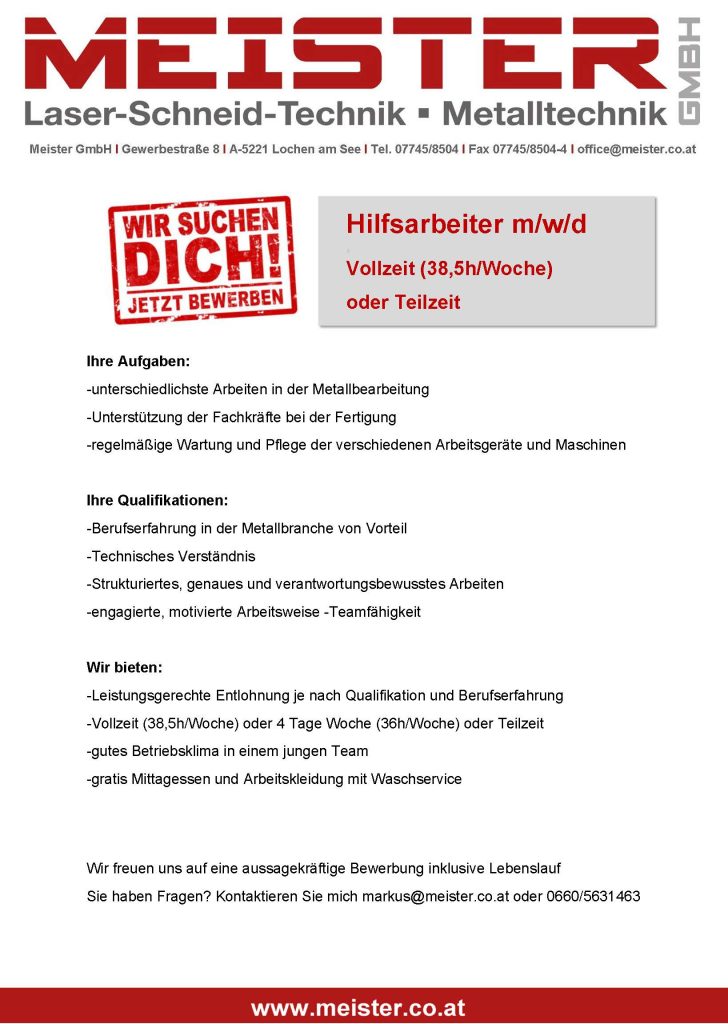 Stellenangebot Hilfsarbeiter