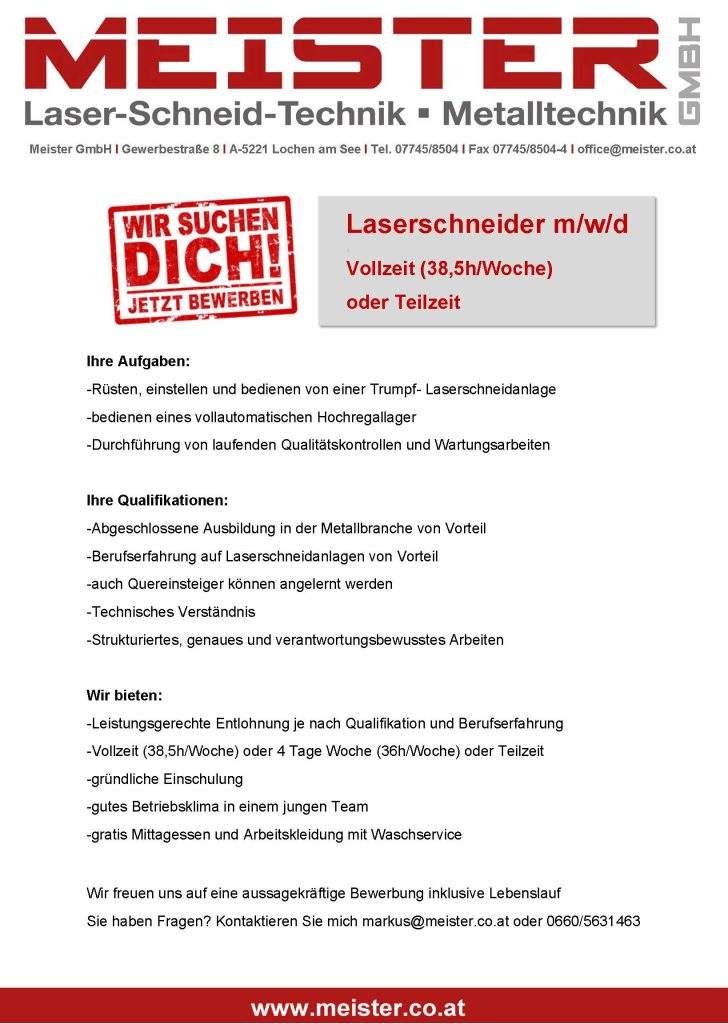 Stellenangebot Laserschneider