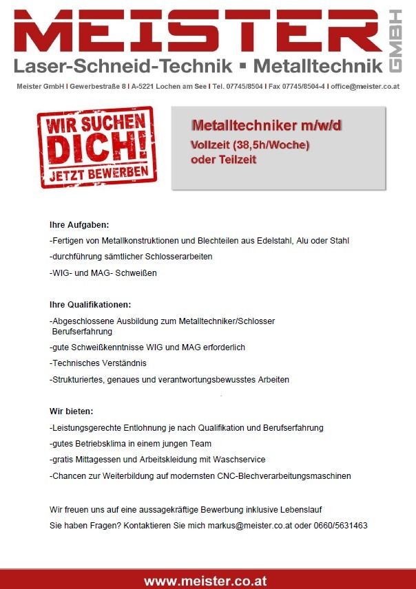 Metalltechniker Stellenangebot